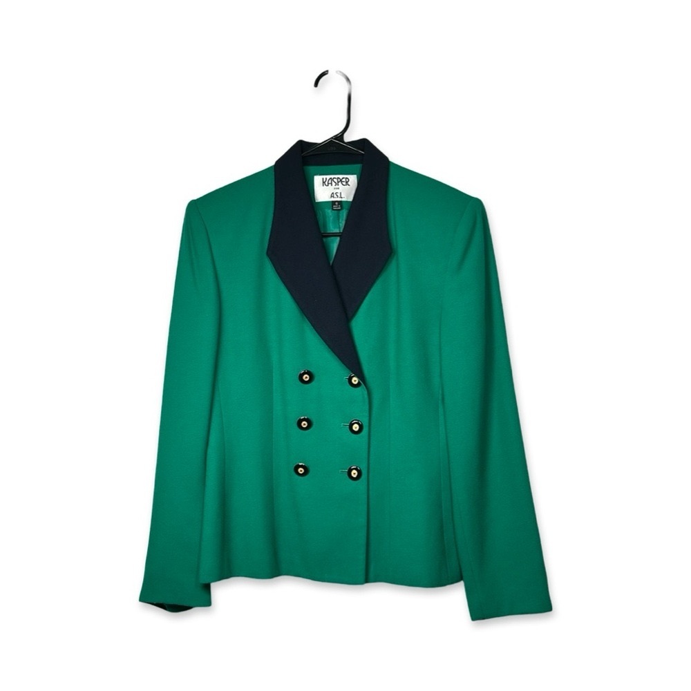 Kasper for A.S.L. Vintage 80's Green/Navy Blazer with Shoulder Pads Size 6